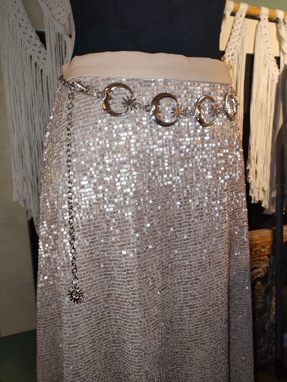 Adjustable Silver Metal Waist Chain Moon & Stars Belt - Picture 7 of 13